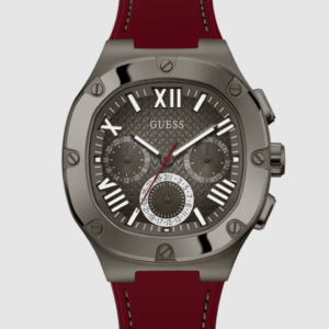 GUESS Mens Burgundy Gunmetal Multi-function Watch