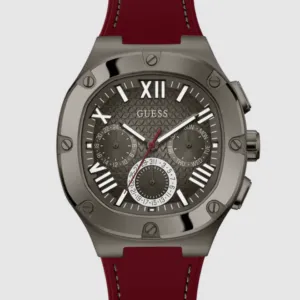 GUESS Mens Burgundy Gunmetal Multi-function Watch