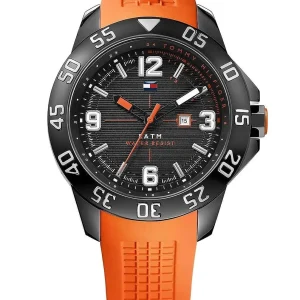 Tommy Hilfiger Men’s Quartz Orange Silicone Strap Black Dial