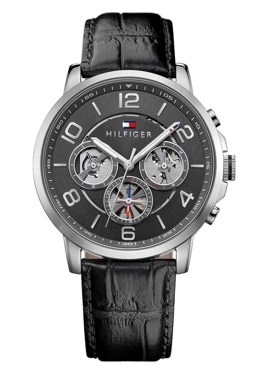 1791289-tommy-hilfiger-watch-men-black-leather-keagan Montre Tommy Hilfiger pour Homme bracelet en cuir, argenté