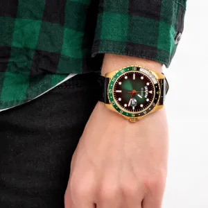 guess leather analog green dial men’s watch