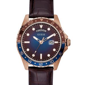 Guess Leather Analog Blue Dial Men’s Watch