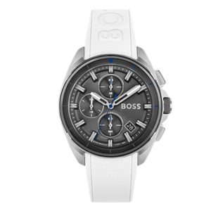 Montre chronographe à cadran gris avec bracelet en silicone blanc
