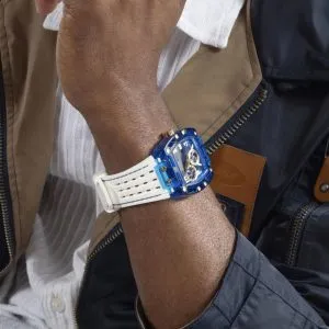 Guess Phoenix Analog Blue Dial White Silicone Strap
