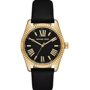 Montre Michael Kors Lexington Cuir Noir Élégant femme – vue de face, cadran noir, bracelet cuir – Maroc