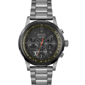 Montre chronographe en acier plaqué gris avec bracelet à maillons