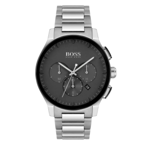Montre Hugo Boss Peak avec cadran noir et bracelet en acier argenté