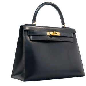 Hermès – Kelly Sellier 28 en cuir Box Calf Bleu