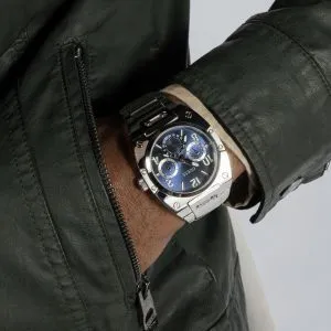 Guess Chronograph – Cadran bleu, bracelet argenté GW0624G1