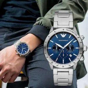 Montre Emporio Armani Mario chronographe cadran bleu