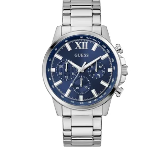 Montre Guess analogique en acier inoxydable 44 mm homme – vue de face, cadran acier – Maroc