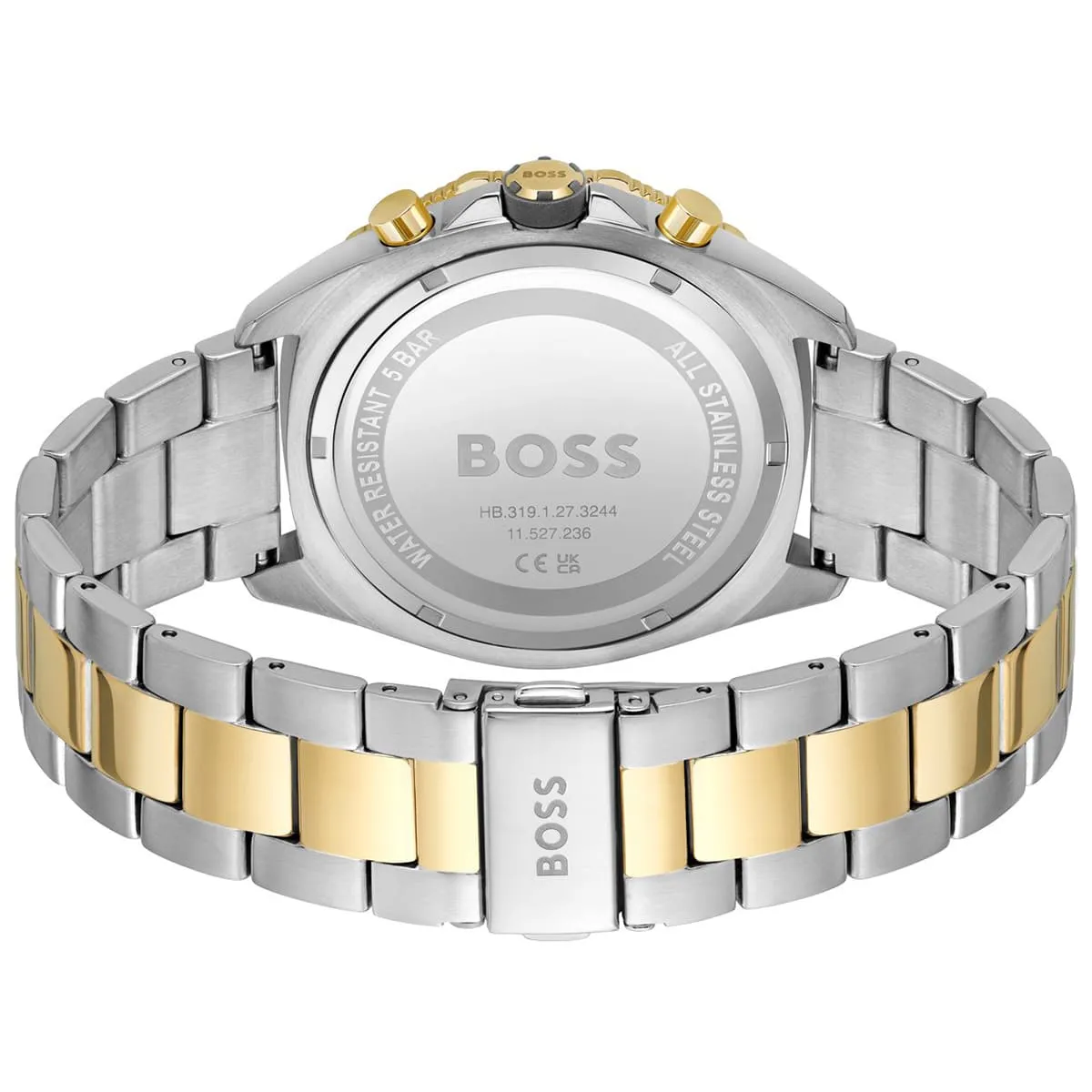 1513974-hugo-boss-watch-chronograph-5bar-165ft-men-gray-dial-metal-stainless-silver-gold-strap-quartz-battery-analog-energy_3 Montre Hugo Boss Homme 1513974 – Élégance Bicolore