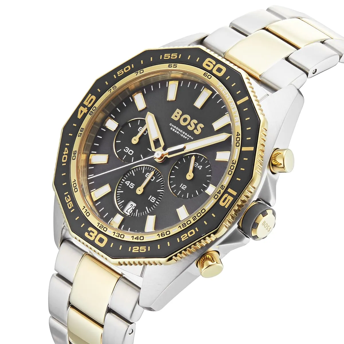 1513974-hugo-boss-watch-chronograph-5bar-165ft-men-gray-dial-metal-stainless-silver-gold-strap-quartz-battery-analog-energy_6 Montre Hugo Boss Homme 1513974 – Élégance Bicolore