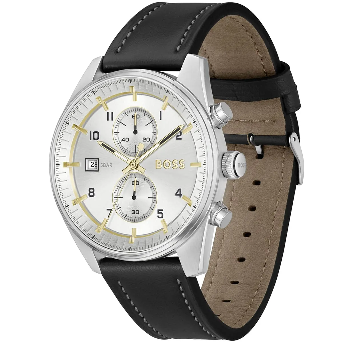 1514147-hugo-boss-watch-5bar-men-silver-dial-leather-black-strap-quartz-battery-analog-chronograph-skytraveller_2 Montre Homme Hugo Boss Skytraveller 1514147