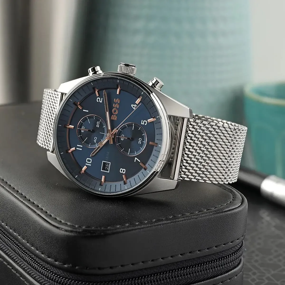 1514149-hugo-boss-watch-5bar-men-mesh-blue-dial-stainless-steel-metal-silver-strap-quartz-battery-analog-chronograph-skytraveller_6 Montre Hugo Boss Skytraveller Chronographe 1514149