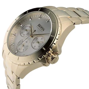 1502445 hugo boss watch women silver dial metal stainless gold strap quartz battery analog three hand premiere 2