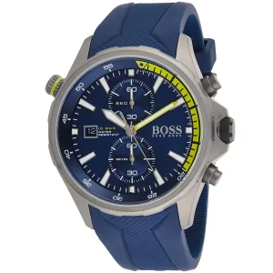 1513821 hugo boss watch men blue dial rubber strap quartz battery analog chronograph 10bar water resistant globetrotter 2