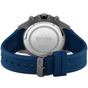 1513821 hugo boss watch men blue dial rubber strap quartz battery analog chronograph 10bar water resistant globetrotter 4