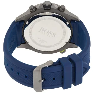 1513821 hugo boss watch men blue dial rubber strap quartz battery analog chronograph 10bar water resistant globetrotter 7