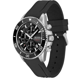 1513912 hugo boss watch men black dial rubber strap quartz battery analog chronograph 10bar 330ft admiral 2