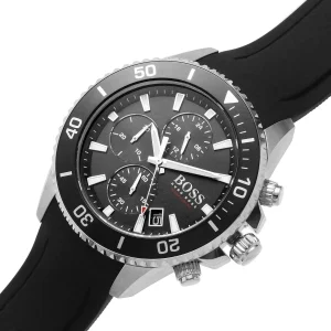 1513912 hugo boss watch men black dial rubber strap quartz battery analog chronograph 10bar 330ft admiral 3