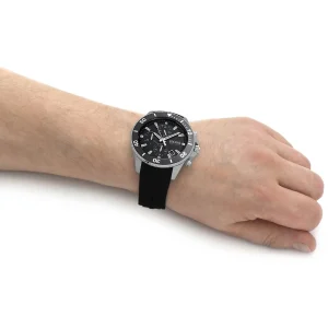 1513912 hugo boss watch men black dial rubber strap quartz battery analog chronograph 10bar 330ft admiral 7