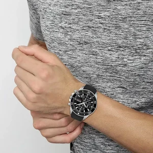 1513912 hugo boss watch men black dial rubber strap quartz battery analog chronograph 10bar 330ft admiral 8
