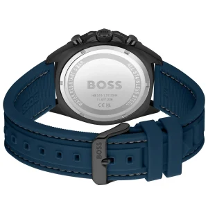1513972 hugo boss watch chronograph 5bar 165ft men gray dial rubber blue strap quartz battery analog energy 3