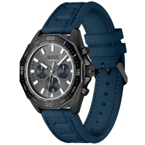 1513972 hugo boss watch chronograph 5bar 165ft men gray dial rubber blue strap quartz battery analog energy 4