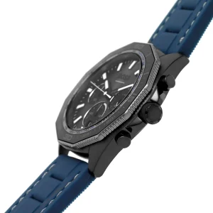 1513972 hugo boss watch chronograph 5bar 165ft men gray dial rubber blue strap quartz battery analog energy 5