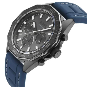 1513972 hugo boss watch chronograph 5bar 165ft men gray dial rubber blue strap quartz battery analog energy 7