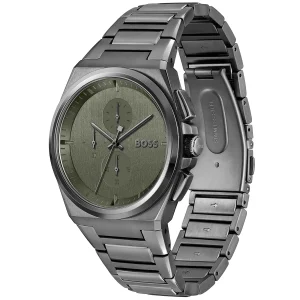 1514045 hugo boss watch men green dial metal stainless gray strap quartz battery analog chronograph steer 2