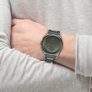 1514045 hugo boss watch men green dial metal stainless gray strap quartz battery analog chronograph steer 4