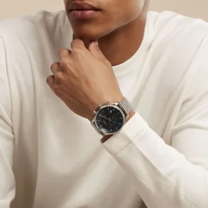 1514052 hugo boss watch men blue dial metal stainless silver mesh strap quartz battery analog chronograph gregor 6