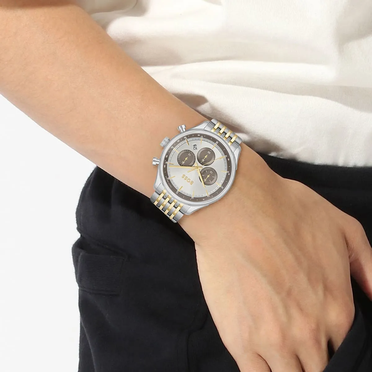 1514053 hugo boss watch men silver dial metal stainless gold strap quartz battery analog chronograph gregor 4 1514053 hugo boss watch men silver dial metal stainless gold strap quartz battery analog chronograph gregor 4