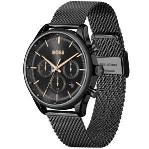 1514065 hugo boss watch men black dial metal stainless strap quartz battery analog chronograph gregor 2