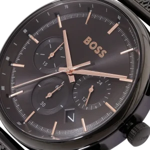 1514065 hugo boss watch men black dial metal stainless strap quartz battery analog chronograph gregor 5