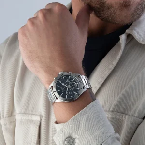 1514069 hugo boss watch men blue dial metal stainless silver strap quartz battery analog chronograph troper 11