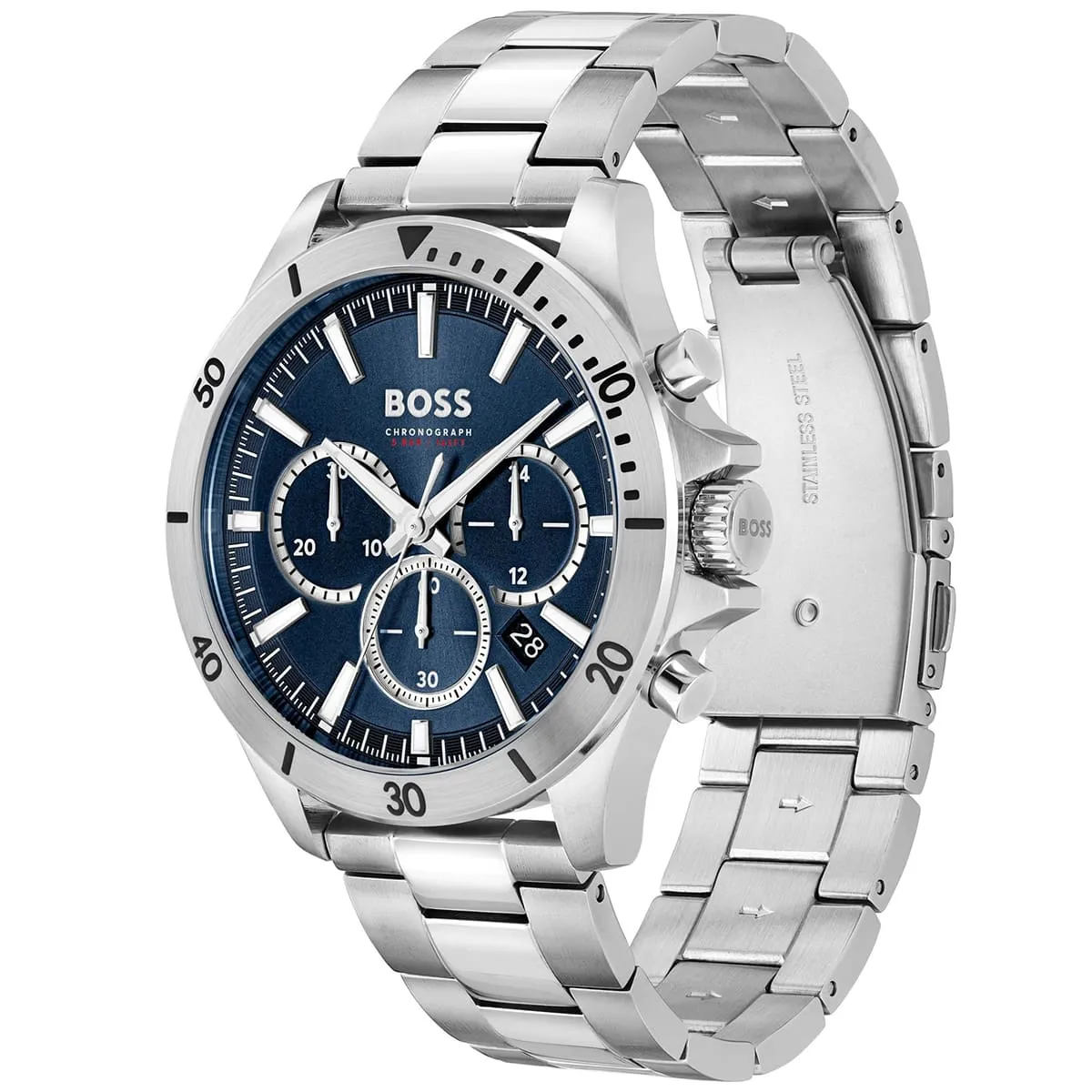 1514069 hugo boss watch men blue dial metal stainless silver strap quartz battery analog chronograph troper 2 1514069 hugo boss watch men blue dial metal stainless silver strap quartz battery analog chronograph troper 2
