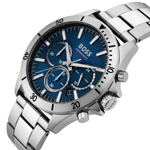 1514069 hugo boss watch men blue dial metal stainless silver strap quartz battery analog chronograph troper 4
