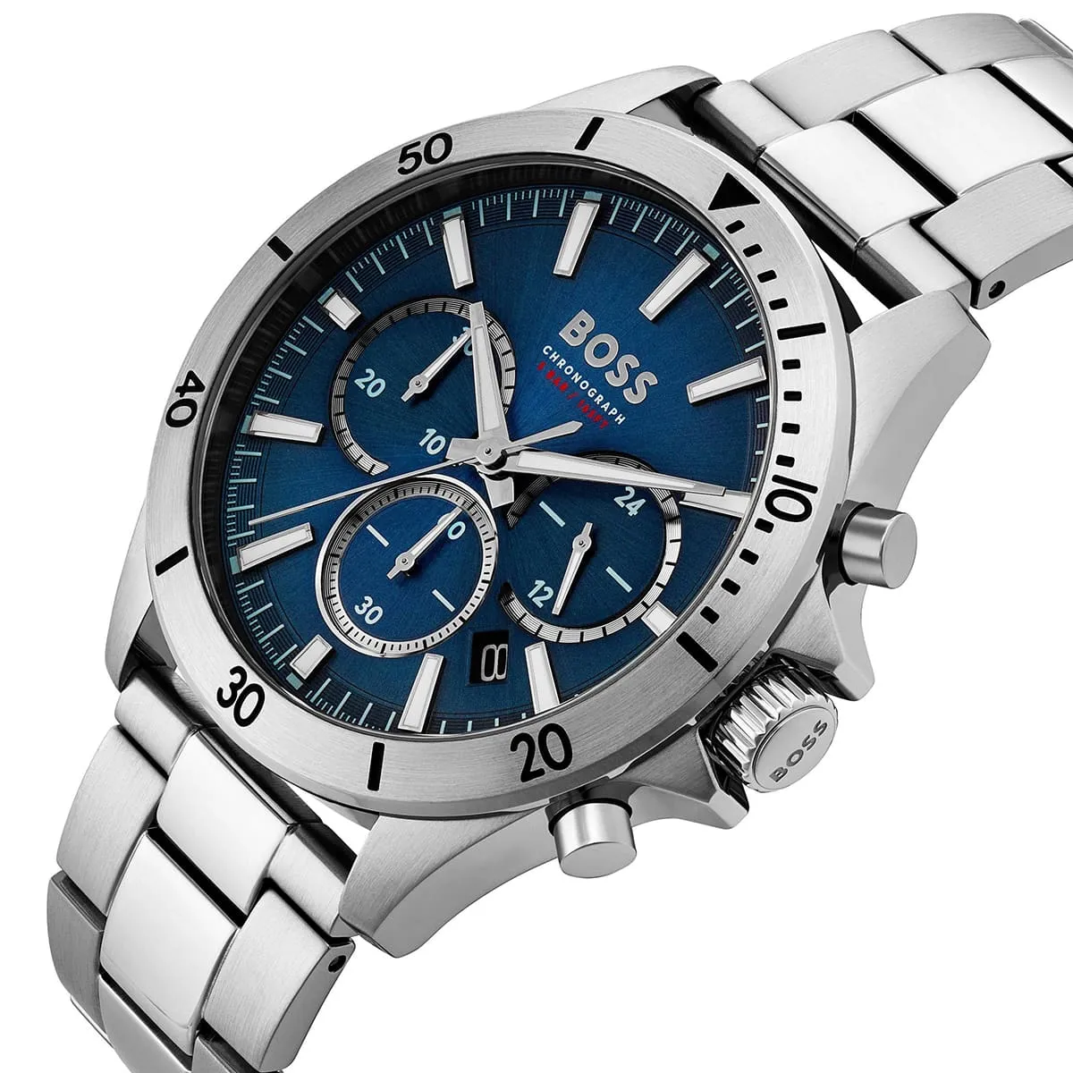 1514069 hugo boss watch men blue dial metal stainless silver strap quartz battery analog chronograph troper 4 1514069 hugo boss watch men blue dial metal stainless silver strap quartz battery analog chronograph troper 4