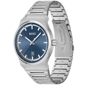 1514076 hugo boss watch men blue dial metal stainless silver strap quartz battery analog three hand candor 2
