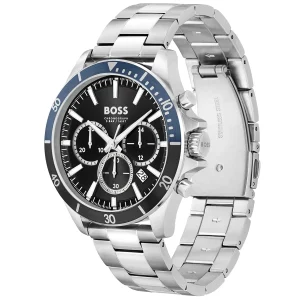 1514101 hugo boss watch men black dial metal stainless silver strap quartz battery analog chronograph troper 2