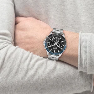 1514101 hugo boss watch men black dial metal stainless silver strap quartz battery analog chronograph troper 4
