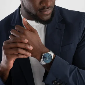 1514106 hugo boss watch men blue dial metal stainless silver strap quartz battery analog three hand tyler 10