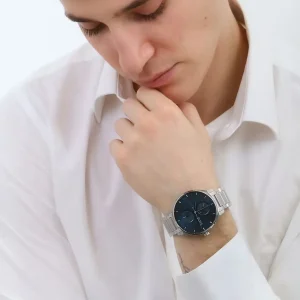 1514106 hugo boss watch men blue dial metal stainless silver strap quartz battery analog three hand tyler 12