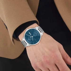 1514106 hugo boss watch men blue dial metal stainless silver strap quartz battery analog three hand tyler 14