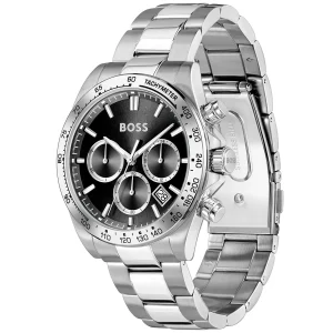 1514267 hugo boss watch men black dial stainless steel metal silver strap quartz battery analog chronograph hero 2