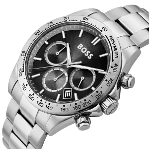 1514267 hugo boss watch men black dial stainless steel metal silver strap quartz battery analog chronograph hero 4