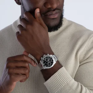 1514267 hugo boss watch men black dial stainless steel metal silver strap quartz battery analog chronograph hero 8